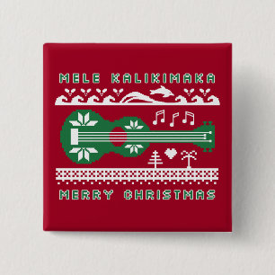 Botón feo del suéter de Mele Kalikimaka (verde e