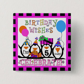 botón Fiesta de cumpleaños de pingüino