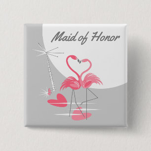botón Flamingo Love Large Moon Maid of Honor
