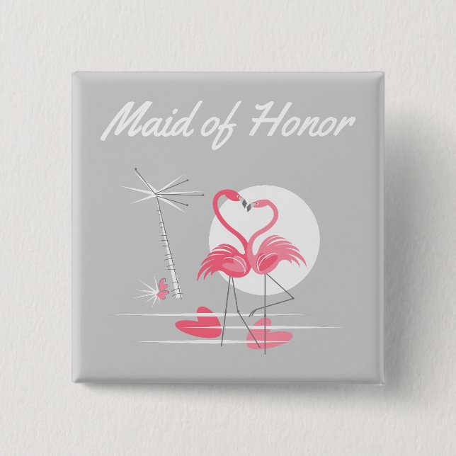 botón Flamingo Love Maid of Honor cuadrado (Anverso)