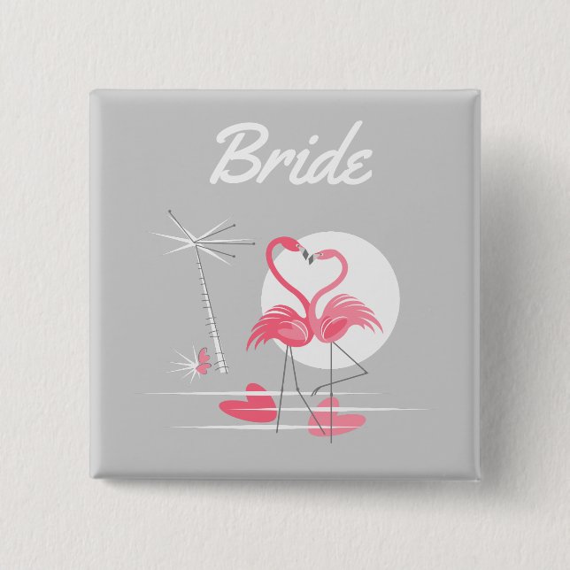 botón Flamingo Love Side Bride novia (Anverso)