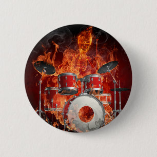 botón Fllaming Skeleton on Drums