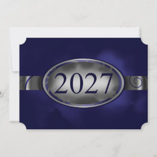 Botón floral azul y plateado Tarjeta 2027