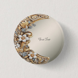 Botón floral blanco dorado decorativo