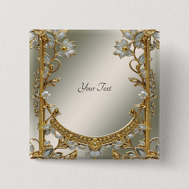 Botón Floral Blanco Ornamentado Dorado (Anverso)