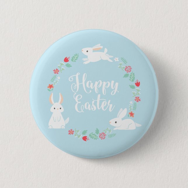 Botón floral elegante del Pin del conejito de (Anverso)