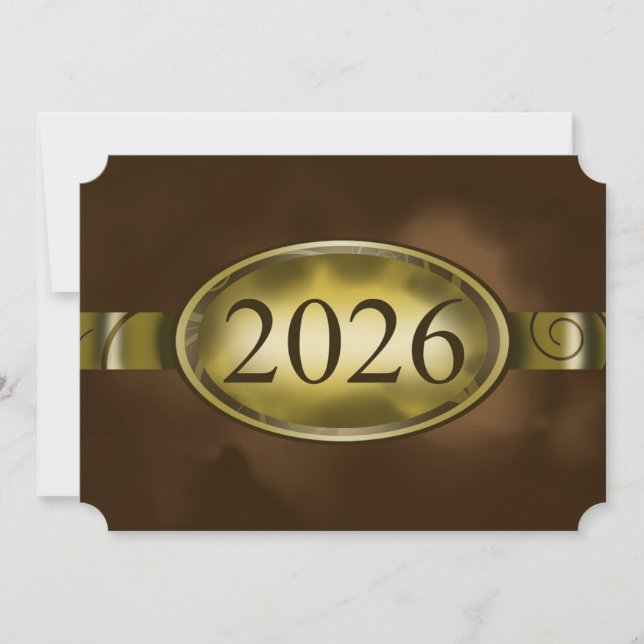 Botón floral marrón y dorado Tarjeta 2026 (Anverso)