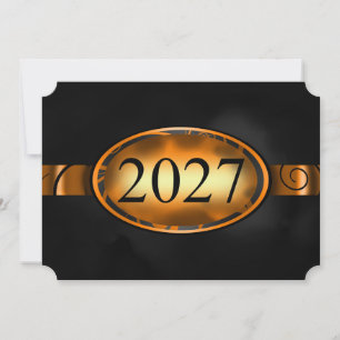 Botón floral naranja y negro Tarjeta 2027