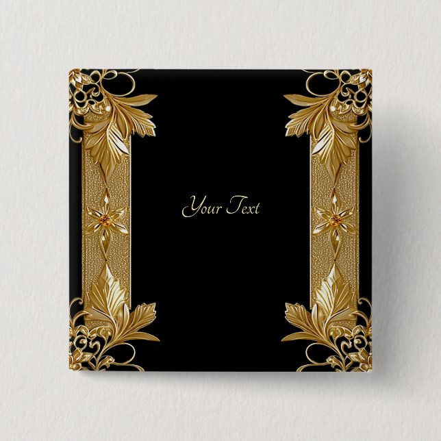 Botón Floral Ornado Dorado Negro (Anverso)