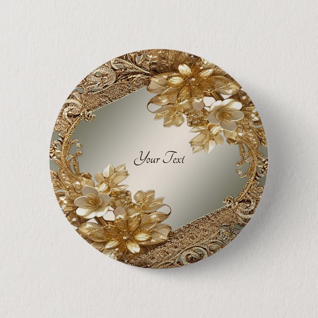 Botón floral ornamentado moderno de oro (Anverso)