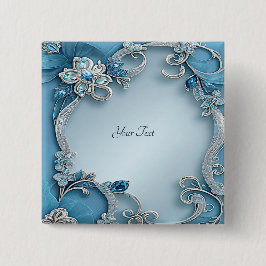 botón Floral Ornate Azul