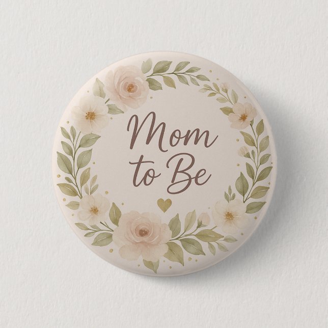 Botón Floral Pastel Moderno para Mamá en Camino (Anverso)