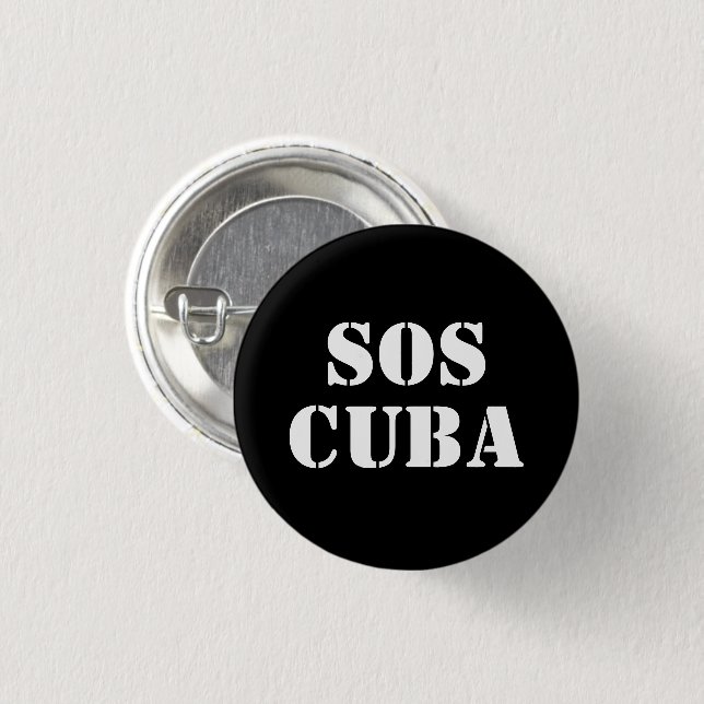 botón Free Cuba SOS Cuba botón de pin blanco y neg (Anverso y reverso)