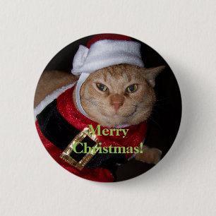 botón Gato de Feliz Navidad Santa Naranja