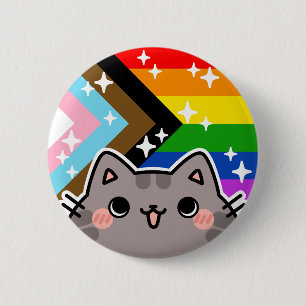Botón Gato de la bandera del Orgullo LGBT de progr