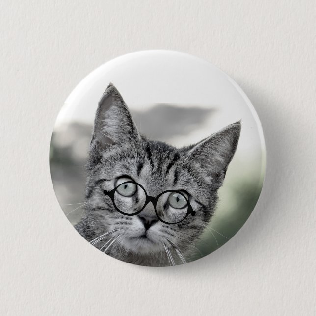 botón Gato gris personalizado con gafas (Anverso)