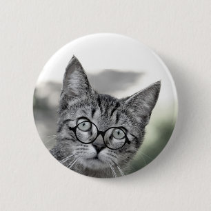botón Gato gris personalizado con gafas