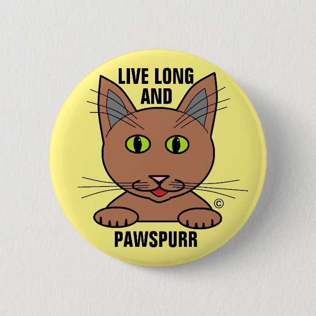 Botón Gato humorístico Long and Paws Purr (Anverso)
