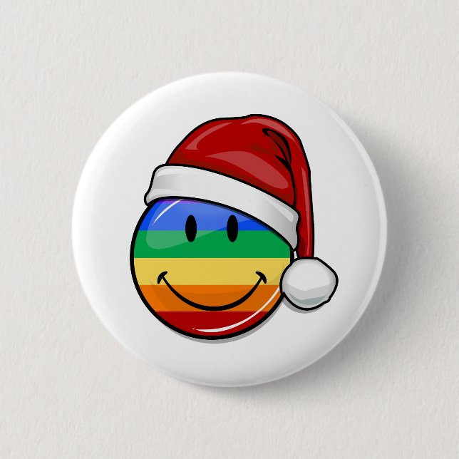 Botón gay feliz de Santa del navidad de la bandera (Anverso)
