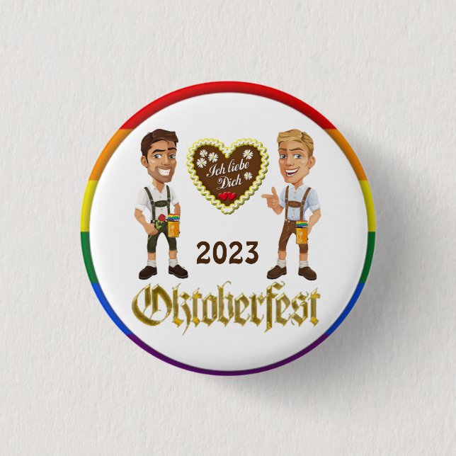 Botón Gay LGBTQIA+ Oktoberfest 2023 Gay Pin (Anverso)