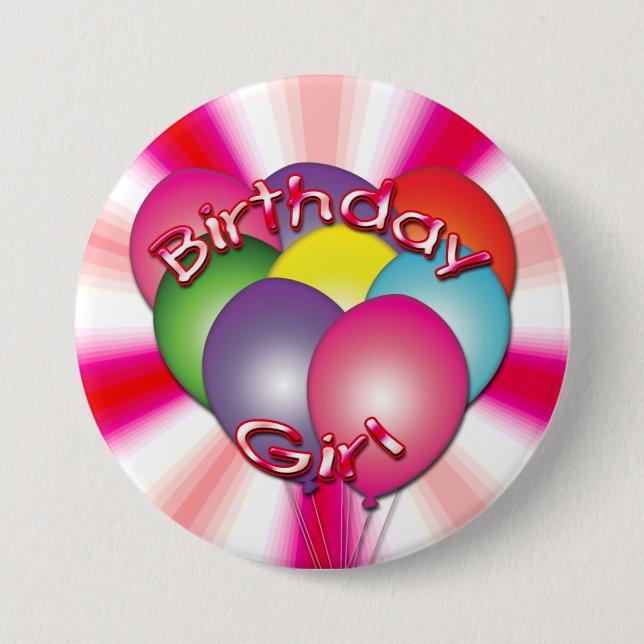 botón Globos de Chica de cumpleaños (Anverso)