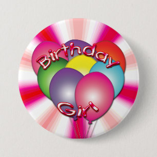 botón Globos de Chica de cumpleaños