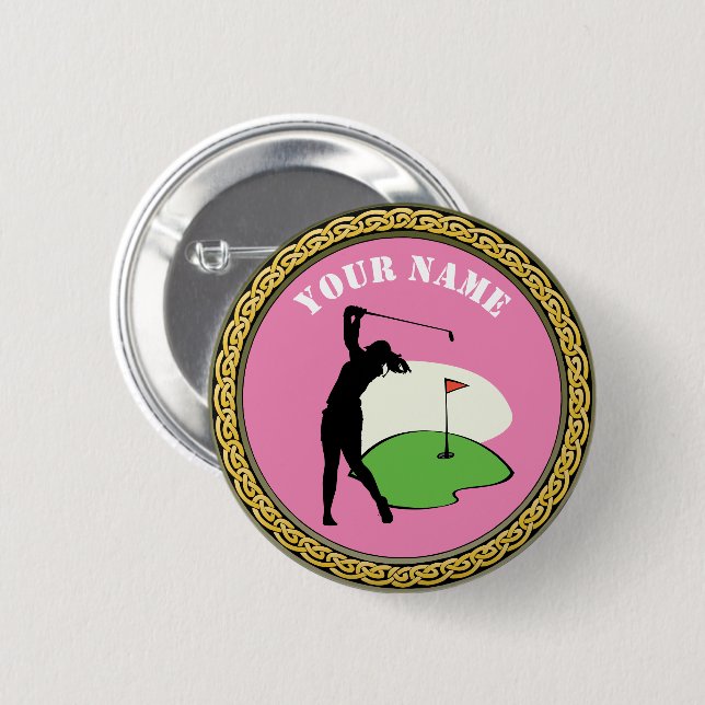 Botón - Golf - Añadir nombre - rosa (Anverso y reverso)