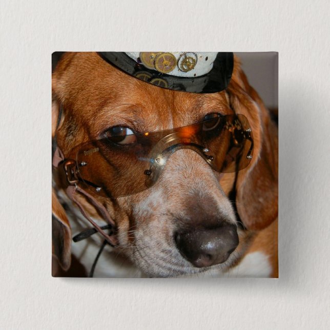 Botón gótico del perro de Steampunk del beagle (Anverso)