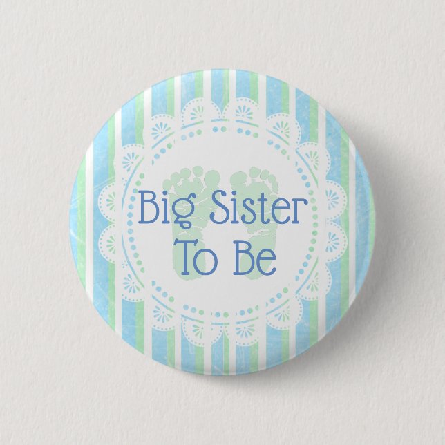 botón Gran Hermana para ser Baby Shower Verde Azul (Anverso)