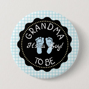 botón GRANDMA to be Blue Gingham Baby Shower
