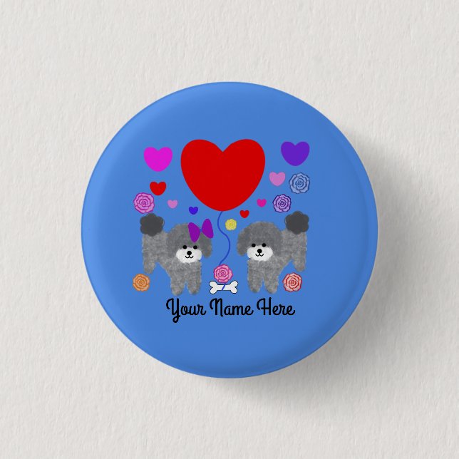botón Gray Poodle Valentine #3 (Anverso)