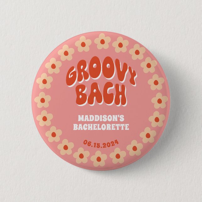 Botón Groovy Bach Pin - Favor Retro Bachelorette (Anverso)
