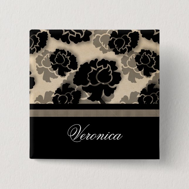 botón Grungy Floral Decadation, marfil beige (Anverso)