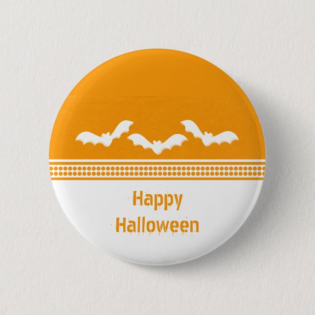 Botón Halloween de Batty Gone, Naranja y blanco (Anverso)