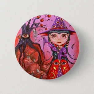 botón Halloween de bruja ocular