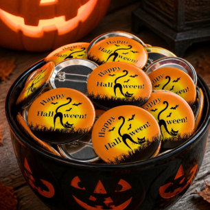 botón Halloween de gato negro
