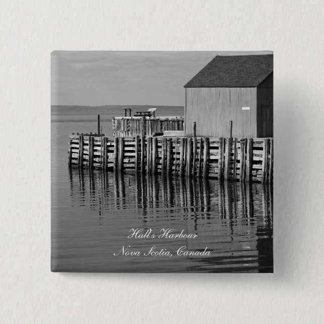 botón Hall's Harbour Wharf (B&W) (Anverso)