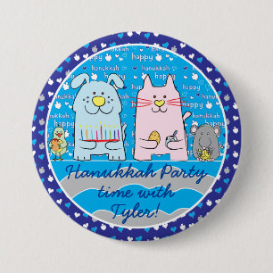 Botón Hanukkah, ratón personalizado y amigos/azul