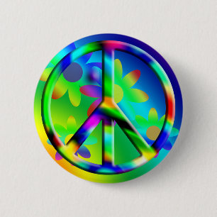 botón Hippie de poder de flor de signo de paz