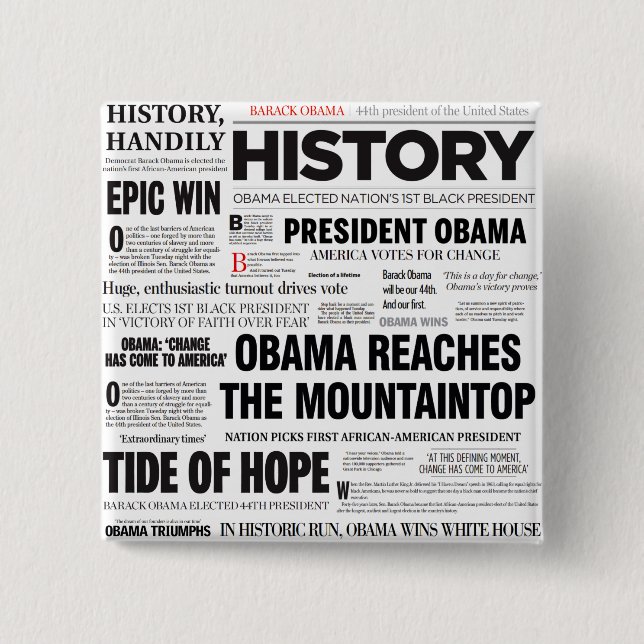 Botón histórico del collage del título de Obama (Anverso)