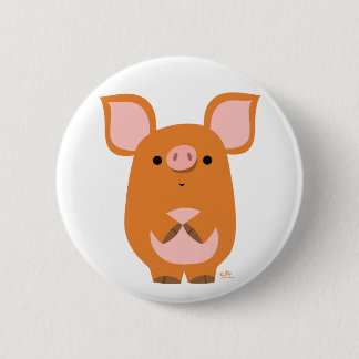 Botón insignia de cerdo de dibujos animados tímido