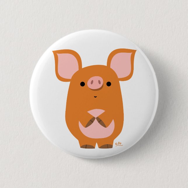 Botón insignia de cerdo de dibujos animados tímido (Anverso)