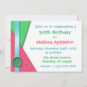 Botón ~ Invitaciones de cumpleaños rosadas, verdes