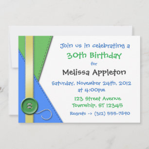 Botón ~ Invitaciones de cumpleaños verdes, azules