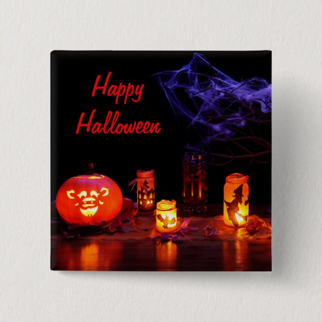 Botón Jack-O-Lantern Y Velas (Anverso)