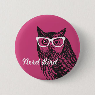Botón Lechuza Gráfica Nerd Bird Vintage