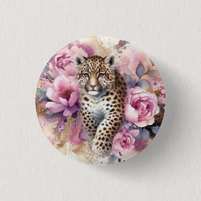 botón Leopard Cub & Rosas (Anverso)