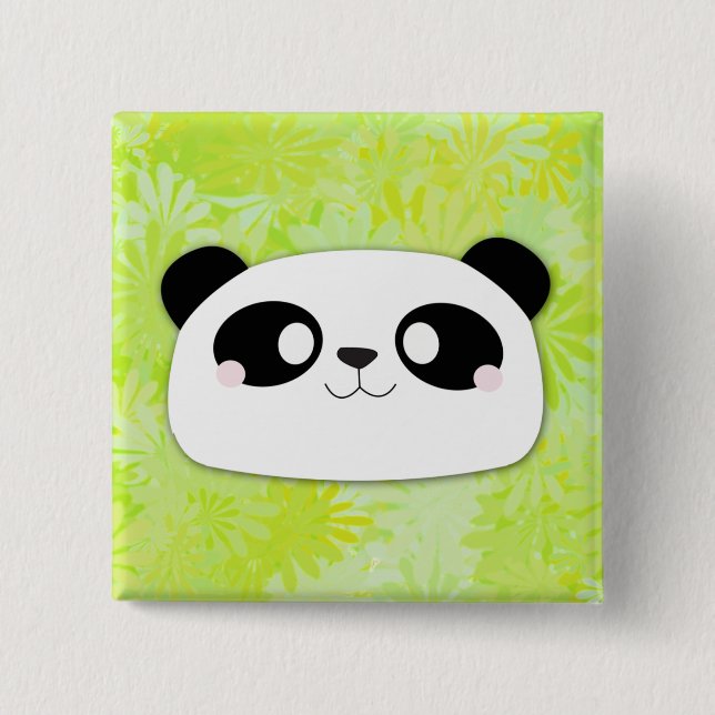 Botón lindo de la panda (fondo de la flor) (Anverso)