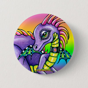 Botón lindo de Pinback del dragón del arco iris