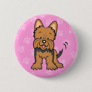 Botón lindo de Yorkie del perro del dibujo animad